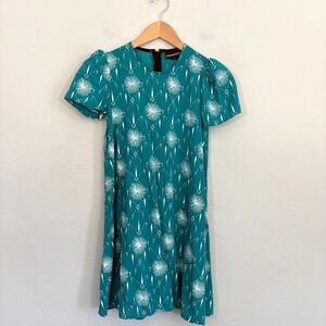 Nooworks Fireworks Mini Dress Kids Girls Size XS Teal Green Short Sleeve